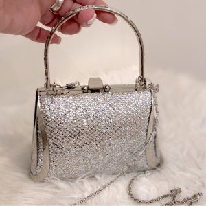 Mini Evening Bag/ Purse/ Silver Tone/Beautiful Detail 🤍 w/Shoulder chain strap